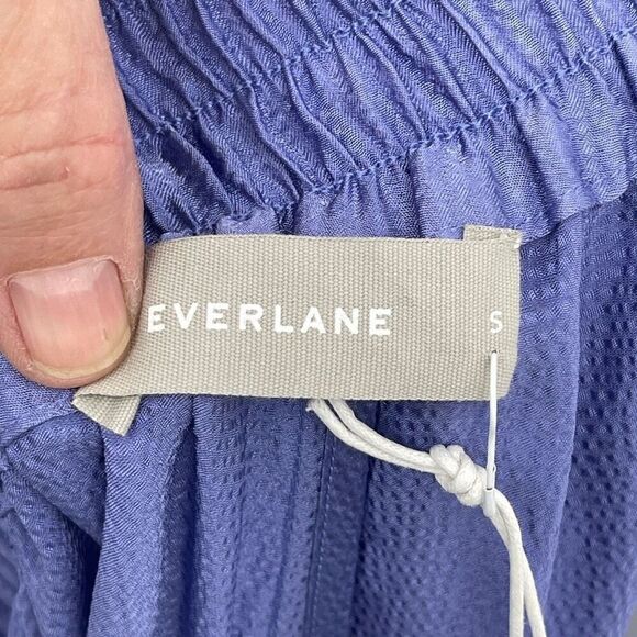 Everlane Blue High Rise Wide Leg Smocked The Satin Pull On Pant Small NWT - Picture 6 of 8